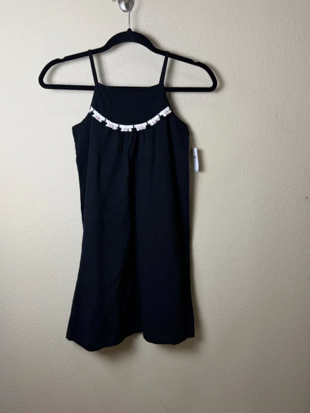 OLD NAVY Lace Trim Black Cotton Knit Tank Dress New NWT Size Medium 8